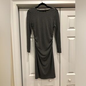 Ann Taylor Charcoal and White Striped Long Sleeve Dress